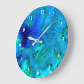 Blauw waterverf abstract oceaanontwerp grote klok (Hoek)