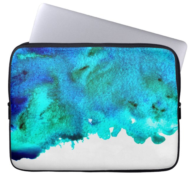 Blauw waterverf abstract oceaanontwerp laptop sleeve (Voorkant)