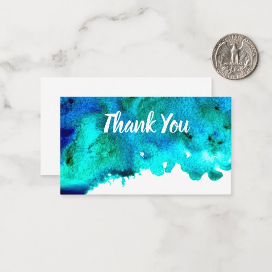 Blauw waterverf abstract oceaanontwerp notitiekaartje (Voorkant / Achterkant in situ)