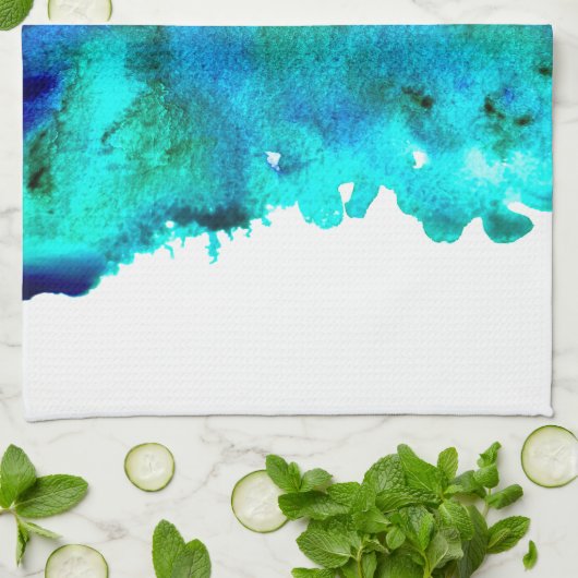 Blauw waterverf abstract oceaanontwerp theedoek (Gevouwen)