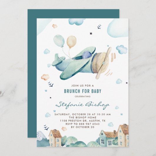 blauw Waterverf Baby shower jongen Kaart (Voorkant / Achterkant)