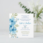 Blauw Waterverf Bloem Vierkant Uitnodiging (Staand voorkant)