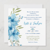 Blauw Waterverf Bloem Vierkant Uitnodiging (Voorkant)