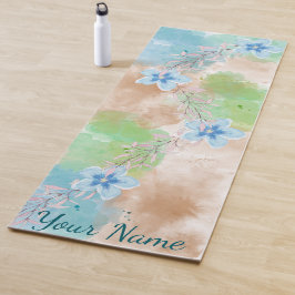 Blauw Waterverf Bloemendesign Yogamat
