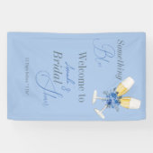 Blauw Waterverf Bloemig Bruidsdiner Spandoek (Horizontaal)