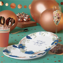 Blauw waterverf bloemige vintage bruiloft