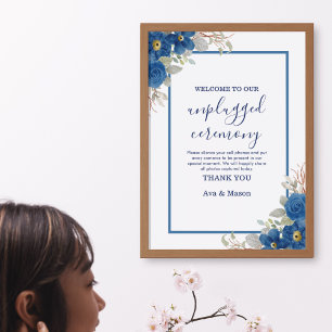 Blauw waterverf bloemige vintage bruiloft poster