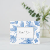 Blauw Waterverf boeket Bedankkaart (Staand voorkant)