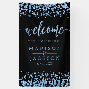 Blauw Waterverf Confetti Stippen Bruiloft Welkom Spandoek