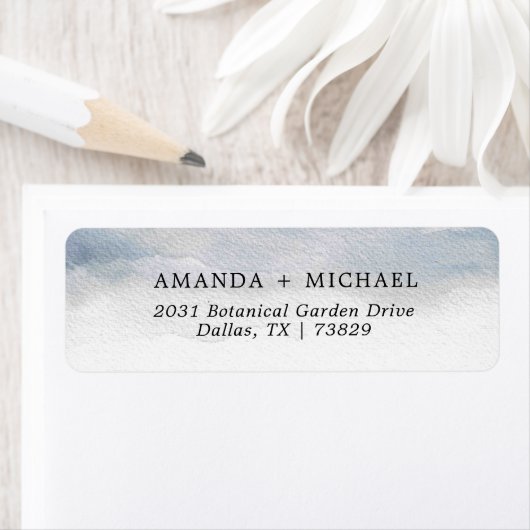 Blauw Waterverf Elegant Retouradres Etiket (Insitu)