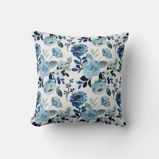 Blauw waterverf florale patroon kussen