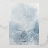 blauw waterverf gebladerte Doop Folie Uitnodiging (Achterkant)