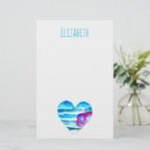Blauw waterverf hart briefpapier (Staand voorkant)