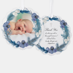 blauw waterverf lijst Doop dank u Ornament Kaart