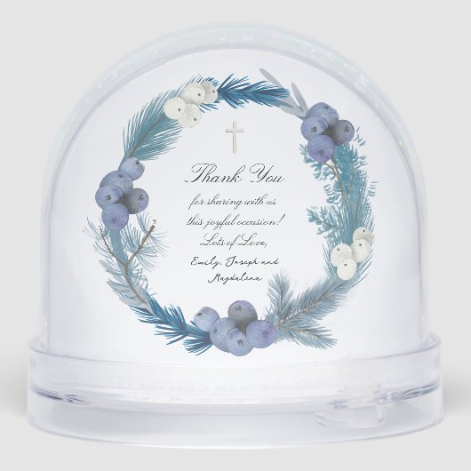 blauw waterverf lijst Doop dank u Sneeuwbol (Achterkant)