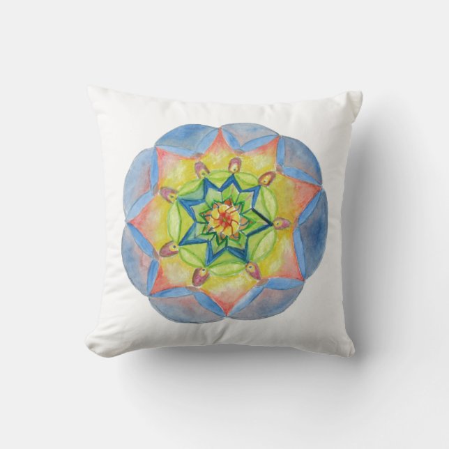 Blauw Waterverf Mandala Kussen 41 cm x 41 cm (Voorkant)