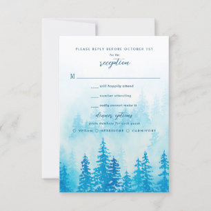 Blauw Waterverf Misty Forest RSVP Kaartje