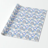 Blauw waterverf nautisch ontwerp met anker, schelp cadeaupapier (Uitgerold)