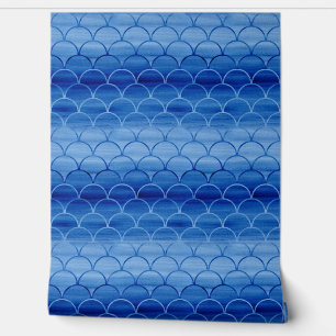 Blauw Waterverf - Schaalpatroon Behang