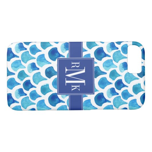 Blauw Waterverf - Schaalpatroon Case-Mate iPhone Case (Achterkant (Horizontaal))
