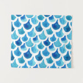 Blauw Waterverf - Schaalpatroon Wandkleed (Voorkant (horizontaal))