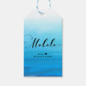 Blauw Waterverf Strand Tropische Chic MAHALO ALOHA Cadeaulabel (Voorkant)