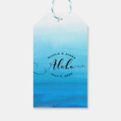 Blauw Waterverf Strand Tropische Chic MAHALO ALOHA Cadeaulabel (Achterkant)