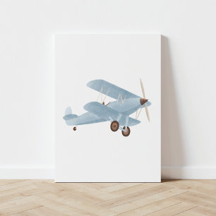  blauw Waterverf-vliegtuig Canvas Afdruk
