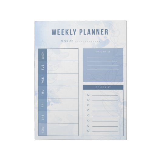 Blauw Waterverf Wekelijkse planner Notitieblok (Gedraaid)