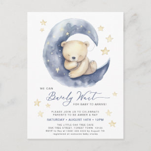 Blauw We kunnen bijna wachten schattig jongen Baby Uitnodiging Briefkaart