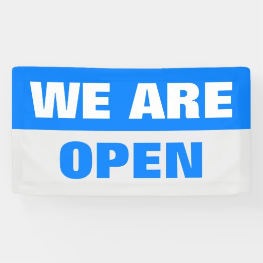 blauw we zijn open sjabloon business banner teken (Horizontaal)