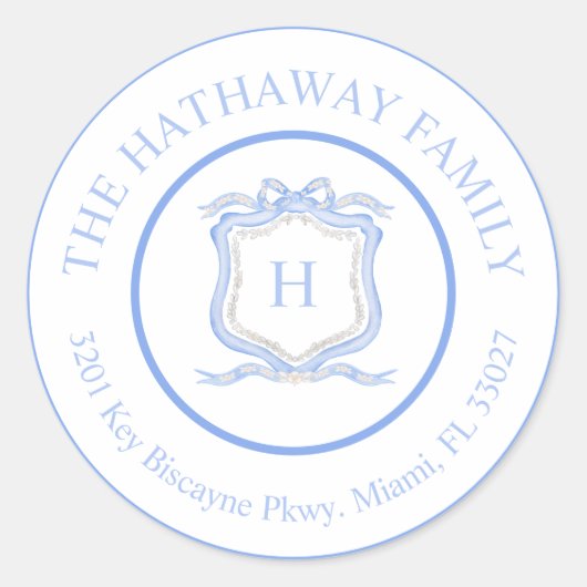 Blauw Wedgwood Monogram Crest Retouradres Label (Voorkant)