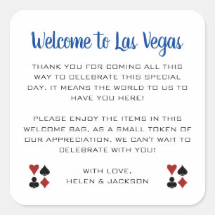 Blauw Welkom bij Las Vegas Wedding Welcome Basket Vierkante Sticker
