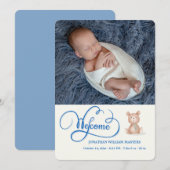 Blauw Welkom Kalligrafie Geboorte Aankondiging (Voorkant / Achterkant)