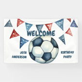 Blauw Welkom Voetbal Verjaardagsfeest Spandoek (Horizontaal)