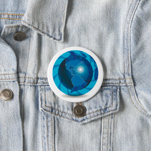 Blauw Wereldbol Ronde Button 7,6 Cm