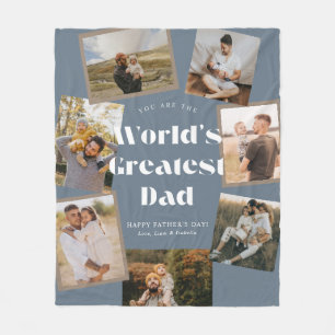 Blauw Werelds Beste Papa 7 Foto Collage Fleece Deken