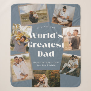 Blauw Werelds Beste Papa 7 Foto Collage Sherpa Deken
