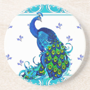 Blauw wervelrand en ontwerp van pacock zandsteen onderzetter