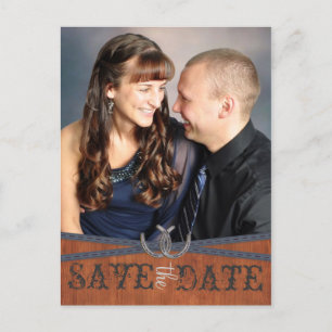Blauw Western & Donker Hout Bewaar de Datum Aankondigingskaart
