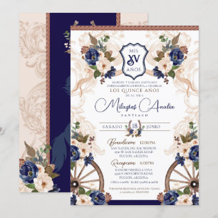 Blauw Western Elegant Barok Charro Quinceanera Kaart