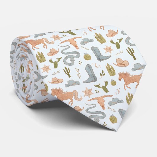 Blauw Western thema Stropdas (Opgerold)