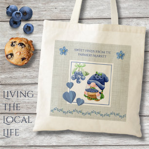 Blauw Whimsical Gnome Blauwebessen Boerenmarkt Tote Bag
