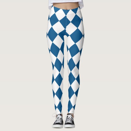 Blauw | White Classic Diamond Harlequins Pattern Leggings (Voorkant)
