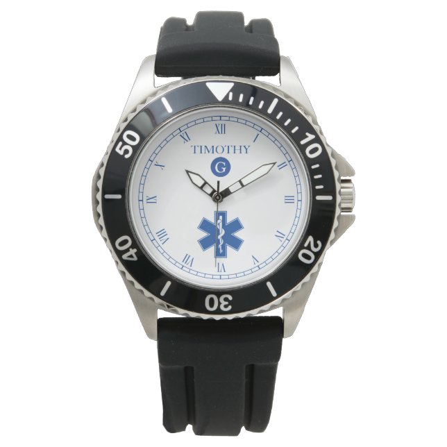 Blauw|White EMT Custom Monogram Watch Horloge (Voorkant)