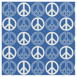 Blauw White Peace Sign en omlijnd patroon Stof