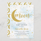 Blauw Wij zijn Over de Maan Baby Shower Kaart (Voorkant / Achterkant)