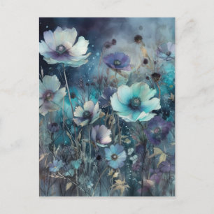 Blauw Wild Field Bloemen Kunst Briefkaart