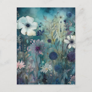 Blauw Wild Meadow Bloemen Kunst Briefkaart