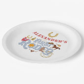 Blauw Wild West Eerste Rodeo Baby Jongen 1e Verjaa Papieren Bordje (Gekanteld)